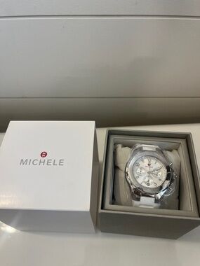 Michele White Dial Silver-Tone Chronograph Watch